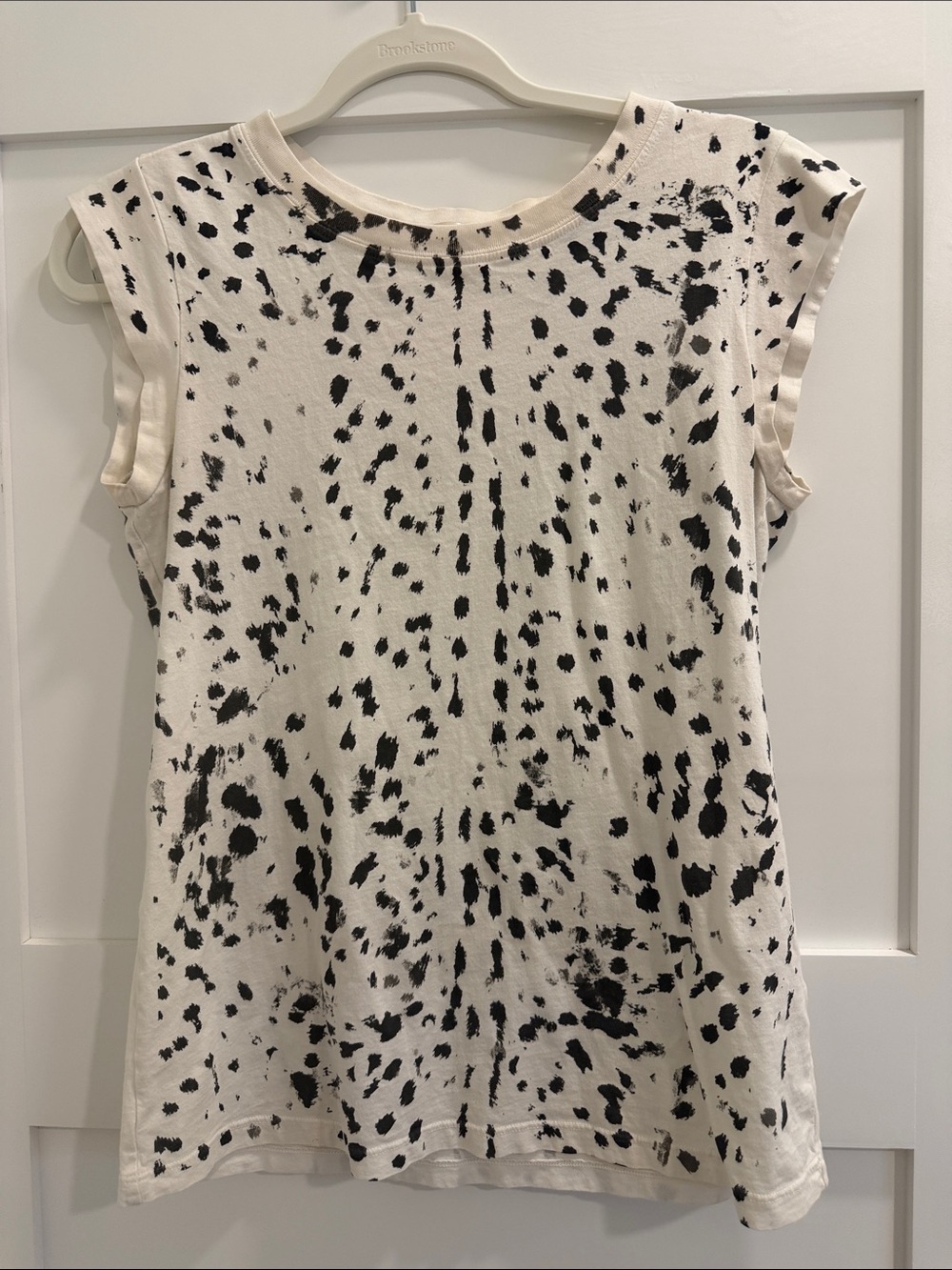 MOTHER Cream Top with Black Abstract Spot Print